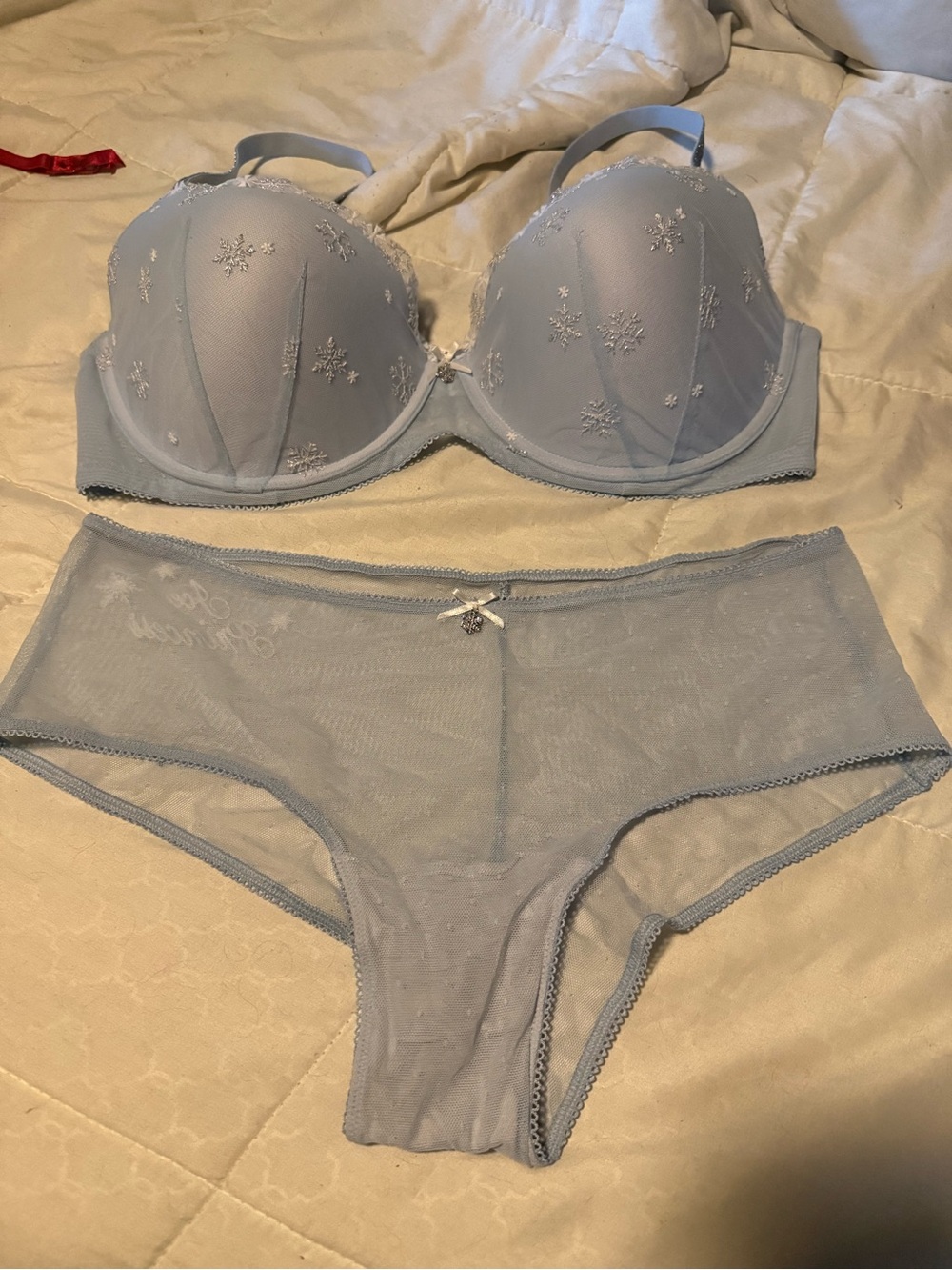 Victoria's Secret Light Blue Snowflake Embroidered T-Shirt Bra - Picture 4 of 4